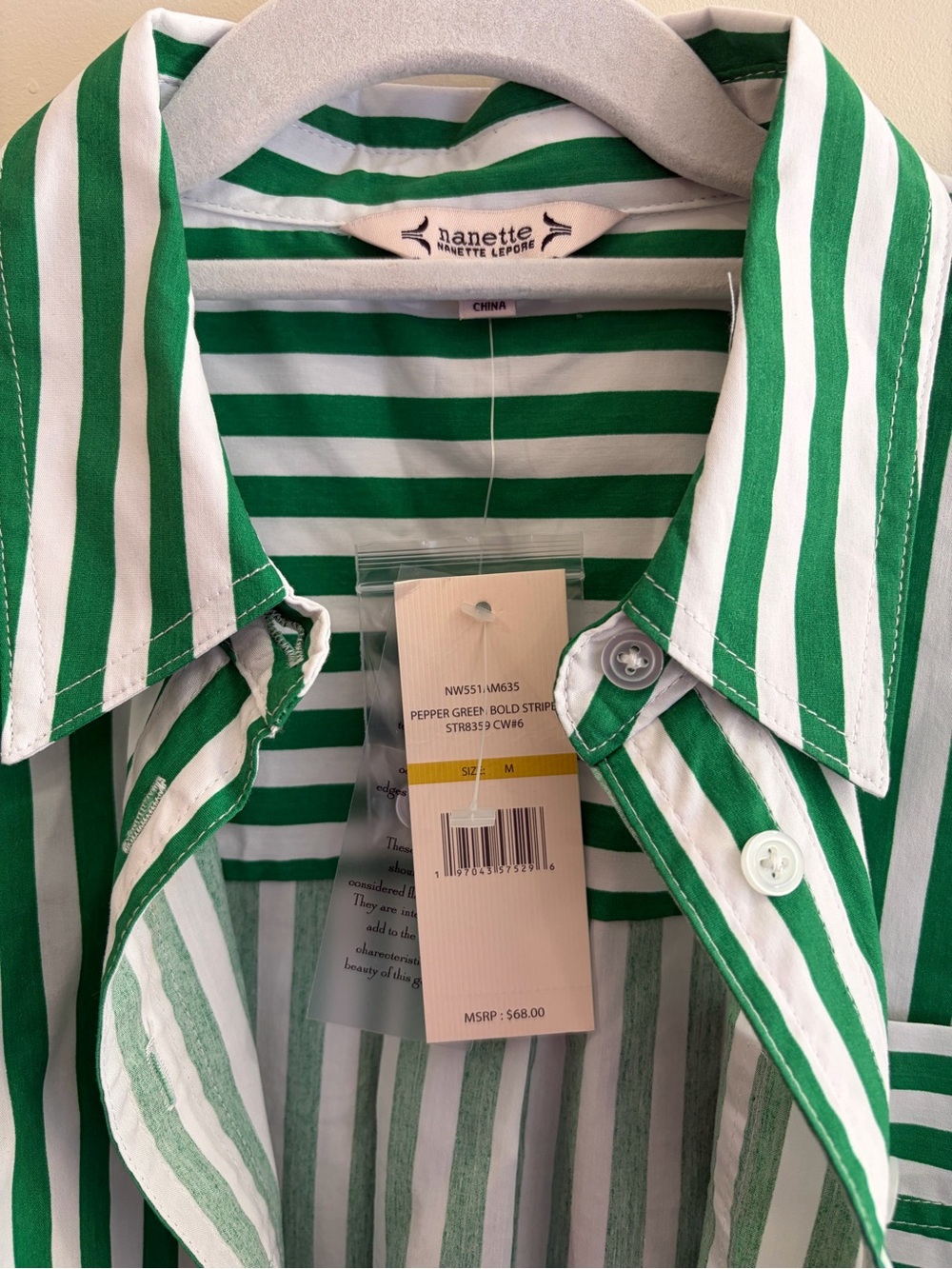 Nanette Lepore Green and White Striped Button-Down Shirt - Picture 3 of 6